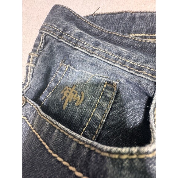 Mens Isaiah Jeans Dark Stone Wash Whiskers Size 40 L Regular Bootcut Christian - Picture 5 of 11